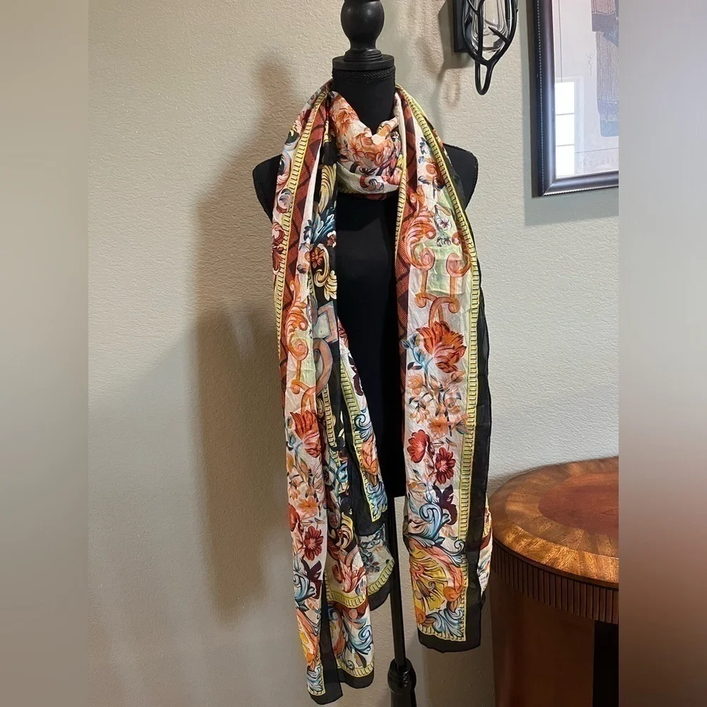 LONG SILK MULTI COLOR SCARF 92x41, OVERSIZED!